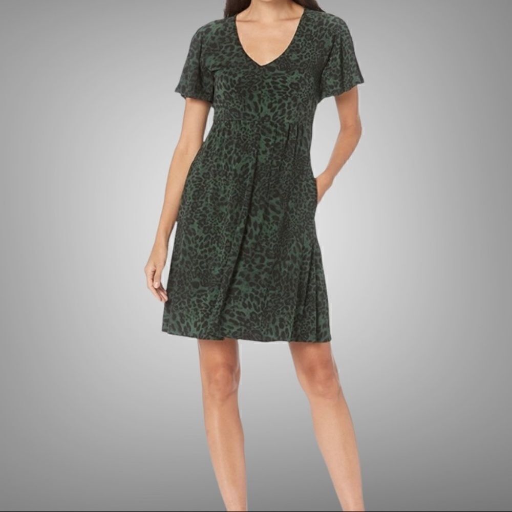 Lark & Ro Army Green & Black Leopard Print Dress with Pockets Size 12